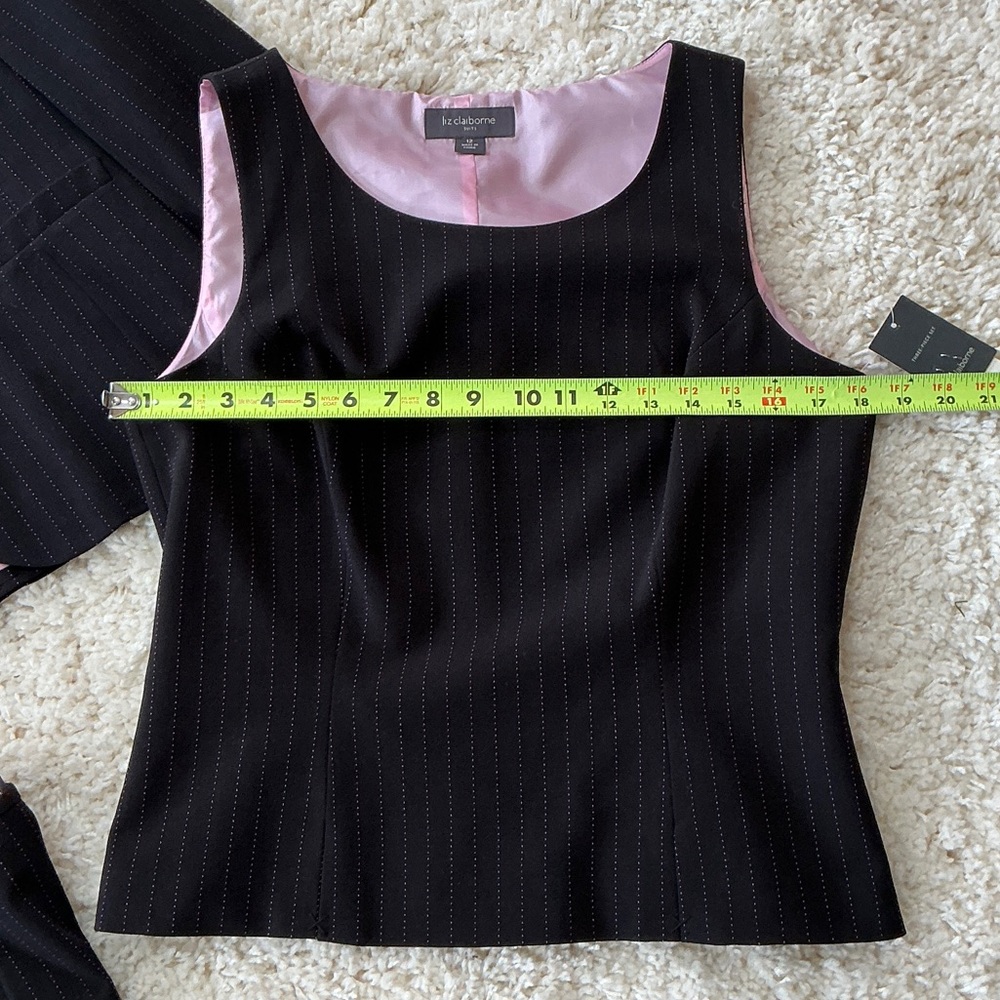 Three Piece Liz Claiborne Black Suit with Pink Pinstripes and Pink Lining - Picture 2 of 15